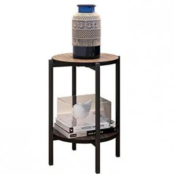 Mesa auxiliar redonda Comfivo 221, aglomerado laminado marrón y negro, diámetro 45cm, patas de metal