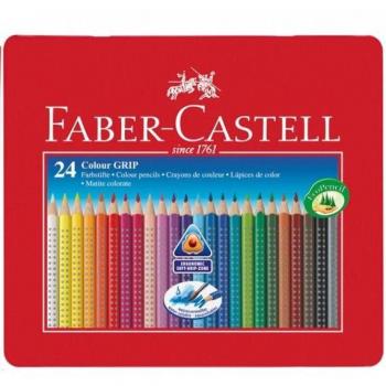 Faber-Castell Colour Grip Acuarelables Lápices de Colores Triangulares Caja Metálica de 24 Colores Surtidos Ref. 112423