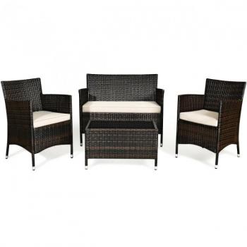 Goplus 4-Piece Rattan Outdoor Patio Furniture Set - Beige