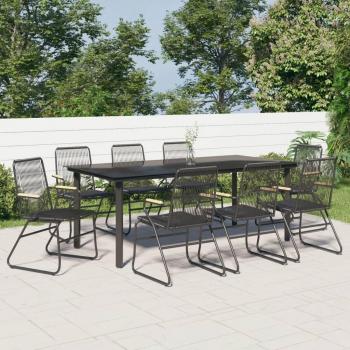 9-Piece Black PVC Rattan Garden Dining Set
