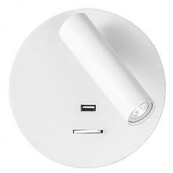Aplique LED 3W 4000K Giotto Redondo Blanco con Puerto USB y Interruptor 150lm 14x14x12cm