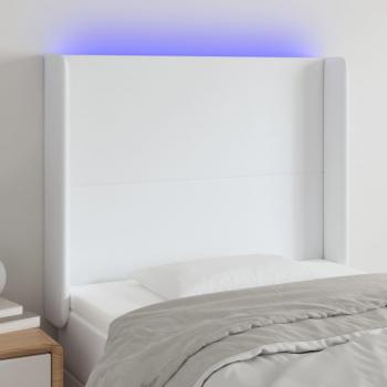 Cabecero con LED de cuero sintético blanco, dimensiones 83x16x118/128 cm
