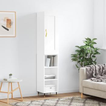 Aparador alto de madera de ingeniería blanco 34,5x34x180 cm con 3 estantes, mueble de almacenaje para salón, buffet y armario auxiliar