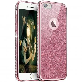 Funda iPhone 7 Plus,Carcasas para iPhone 7 Plus,EMAXELERS Funda Piel para iPhone 7 Plus,iPhone 7 Plus Suave Flexible Lujo Caso,Funda Cuero para iPhone 7 Plus 3D Caso Funda Cute patrón Bling Glitter Sparkle Electroplate Plating Frame Parachoques Silicona 