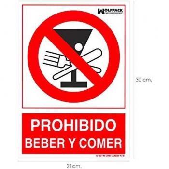 WOLFPACK LINEA PROFESIONAL 15050952 Cartel Prohibido Beber y Comer 30x21cm, Neutro