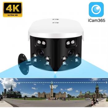 Cámara de Seguridad WiFi 4K 8MP Exterior Fija Gran Angular 180° Panorámica Impermeable CCTV Doble Lente
