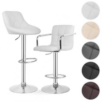 Juego de 2 Taburetes de Bar Acolchados, Altura Ajustable, Reposapiés y Reposabrazos, Tapizados en Cuero Sintético, Base de Acero Cromado, Giro 360°, V