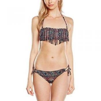 Protest Wandering Bandeau - Biquini para mujer, color negro estampado, talla S