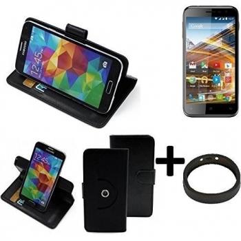 TOP SET: 360° Funda Smartphone para Archos 50c Neon, negro + anillo protector | Función de stand Caso Monedero BookStyle mejor precio, mejor funcionamiento - K-S-Trade