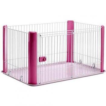 Parque para perros Iris Ohyama con puerta y cerradura, H60cm, Rosa, Jaula para gatos y mascotas, Vallas para interiores y exteriores