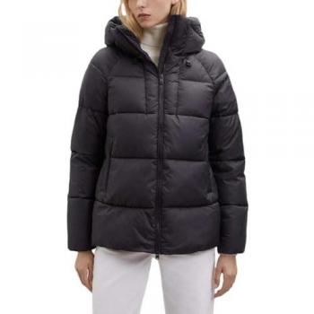 Chaqueta acolchada Ecoalf Fuji negra para mujer con cierre de cremallera, capucha y bolsillos laterales