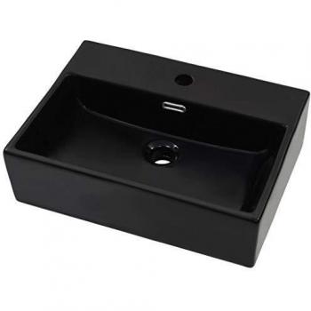 vidaXL Lavabo de Cerámica Negro 51,5x38,5x15 cm Lavamanos Lavatorio Grifo Baño