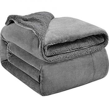 Hansleep Manta Reversible de Franela y Sherpa 130x165 cm, Manta Polar Cama 80 de Microfibra - Manta Pelo para Sofá Suave Hipoalergica, Gris Claro