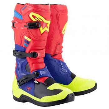 Alpinestars Botas de Motocross Tech 3 Rojo Brillante-Azul Oscuro-Amarillo Fluo, Talla 43