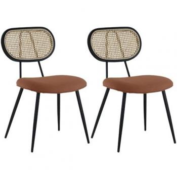 Silla de Comedor Vintage Elena - Juego de 2 sillas de caña y tela de lazo color óxido, con patas de metal negro y acero inoxidable, dimensiones P 56 × l 48 × H 82 cm