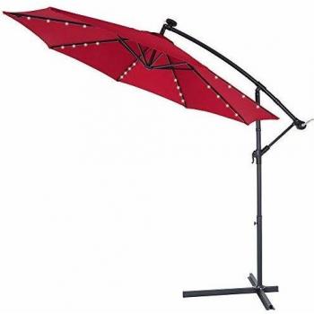 Sombrilla de Jardín LED Solar Mali Roja Ø330cm con Protección UV80+, Manivela y Funda Protectora