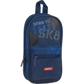 Estuche Escolar con Mochila Safta Skate con 4 Portatodos Llenos 22 cm