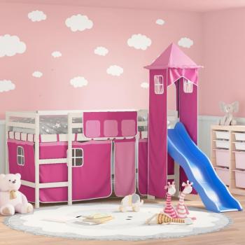 Cama alta con torre infantil Rosa 90x200cm Pino macizo