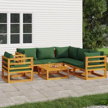 7-Piece Solid Wood Garden Lounge Set with Green Cushions