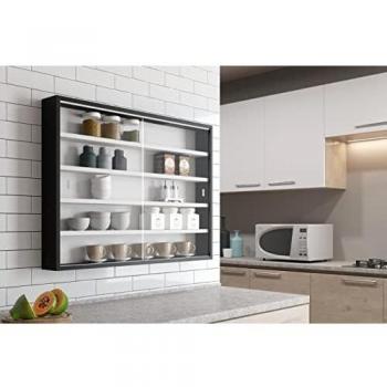 Inter Link Vitrina de coleccionista, vitrina de cristal, vitrina de pared, estante colgante, tablero de fibra de densidad media MDF, blanco y negro