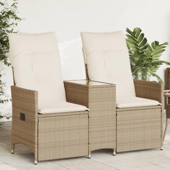 Sofá Jardín Reclinable 2 Plazas con Mesita Beige en Polyrattan