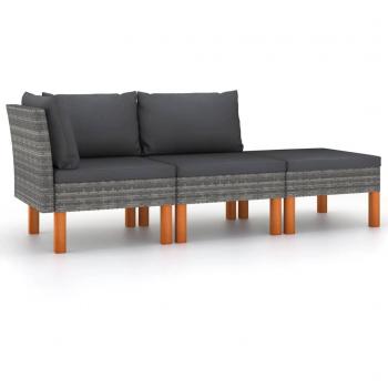 Conjunto de muebles de jardín 3 piezas ratán sintético madera eucalipto