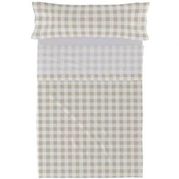 Juego de Sábanas Vichy Beige 2 Piezas 100% Algodón para Cama de 80/90 cm, Calidad 150 TC