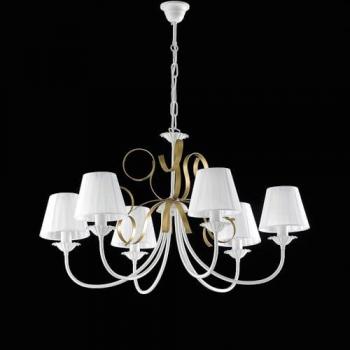 Araña Clásica de Hierro Blanco y Oro Shabby con 6 Luces y Pantallas 83x h50 cm