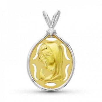 Medalla de Virgen Niña en oro bicolor 18k para Primera Comunión