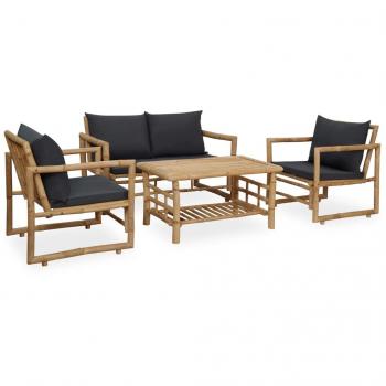 4-Piece Bamboo Garden Lounge Set with Cushions