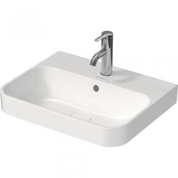 Lavabo de sobremesa Duravit Happy D.2 Plus 50x40 cm, blanco/antracita mate, con 1 agujero para grifo y rebosadero, acabado WonderGliss