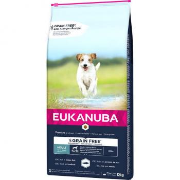 Eukanuba Grain Free Adult Small & Medium Breed Salmon Recipe, Low Allergen Formula Dog Food, 12 kg Pack