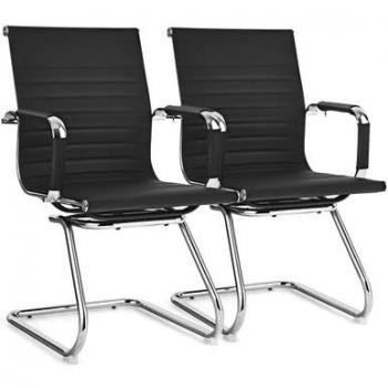 Costway Iron and PU Leather Office Waiting Room Chairs (Set of 2)