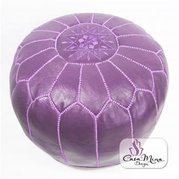 Puf infantil cojín de piel ALMADIH taburetes Otomano, color morado – cosido a mano poufe marroquí piel Puff cojín reposapiés, con relleno