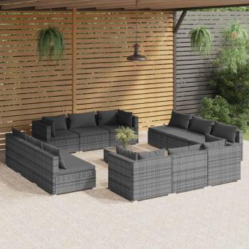 13-Piece Grey Poly Rattan Garden Lounge Set with Cushions