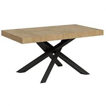 Mesa extensible 90x160/420 cm efecto madera roble natural, estructura de hierro, color antracita