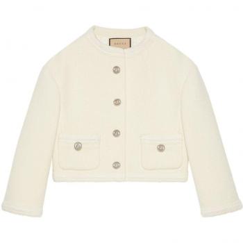 Gucci Women's White Tweed Button-Up Jacket, Size 40, Style Code: 759551ZAOMU9791