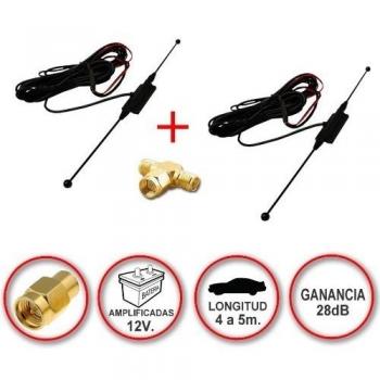 KIT de 2 Antenas de TDT (SMA) + conector en T. Ganacia de 28dB