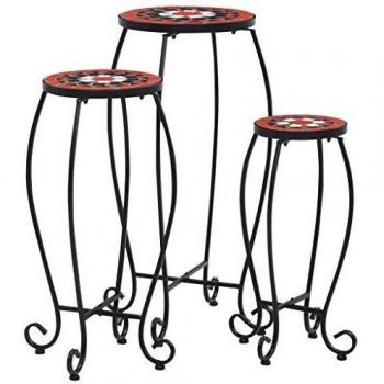 vidaXL Mosaic Tables Set - 3 Pieces, Terracotta and White Ceramic