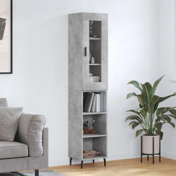 Aparador alto de madera contrachapada gris hormigón 34,5x34x180 cm con 3 estantes, mueble de almacenaje para salón, buffet y armario auxiliar