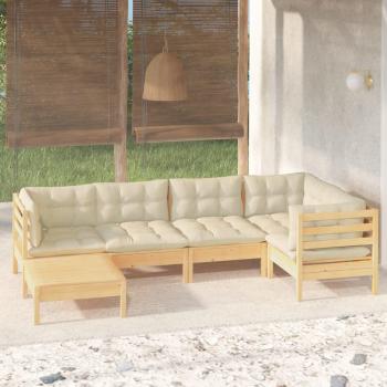 6-Piece Solid Pine Garden Lounge Set with Cream Cushions