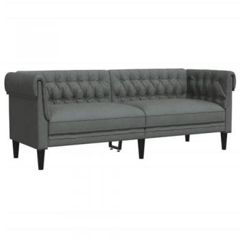 Sofá Chesterfield de 3 plazas tela gris oscuro