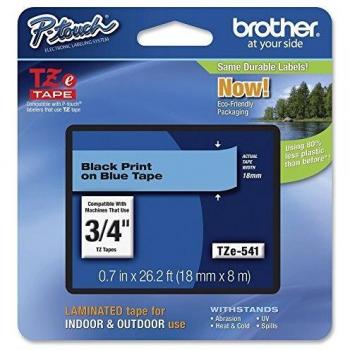 Brother TZe541 18mm Gloss Black on Blue Laminated Tape