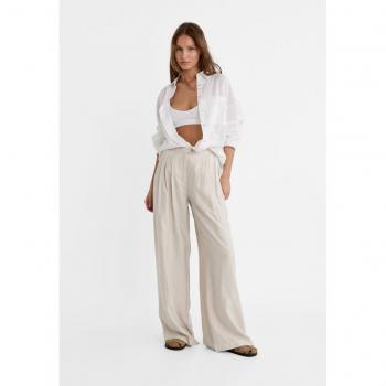 Stradivarius Textured Flowing Palazzo Trousers in Beige