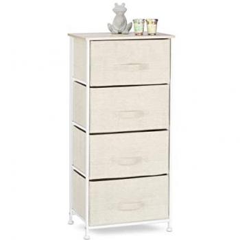 Cajonera Multiusos Beige con 4 Cajones de Metal y Tela, Dimensiones: 95 x 45 x 30 cm