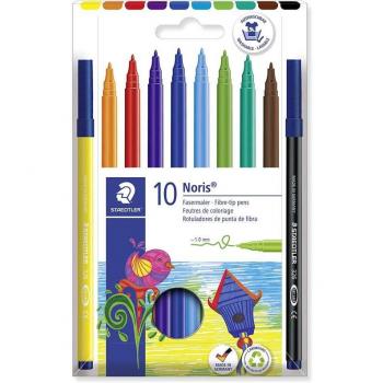 Staedtler Noris Club 326 WP10 Rotuladores de Punta de Fibra, Estuche de Cartón Reciclado al 80%, Trazo Aproximado de 1.0mm, Resistentes
