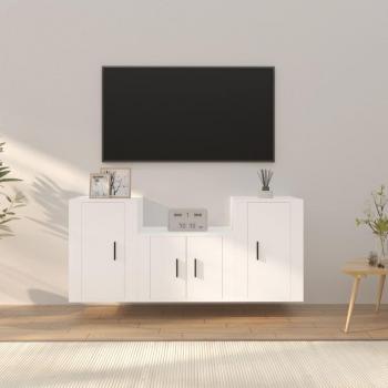 vidaXL Set de muebles de TV 3 piezas madera contrachapada blanco, Mueble de salón, Mesa de TV, Mueble tele