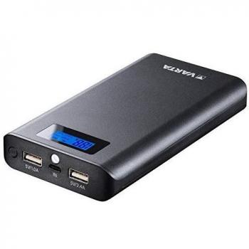 Varta Powerbank - Batería Externa Portátil de 1300 mAh 2 Puertos USB 1.0A y 2.4A, Pantalla LCD