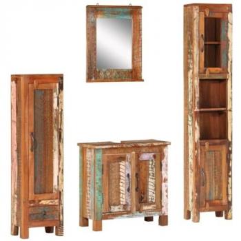 Conjunto de muebles de baño 4 piezas madera maciza reciclada Marrón