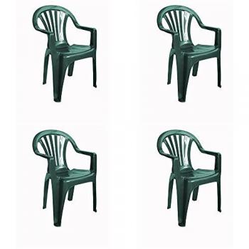 Garbar Sillón Nuevo Pals 4 Unidades - Set de 4 sillas con brazos para uso interior y exterior, color verde oscuro, diseño ligero y apilable, ideal para jardín, terraza, balcón, picnic, camping
